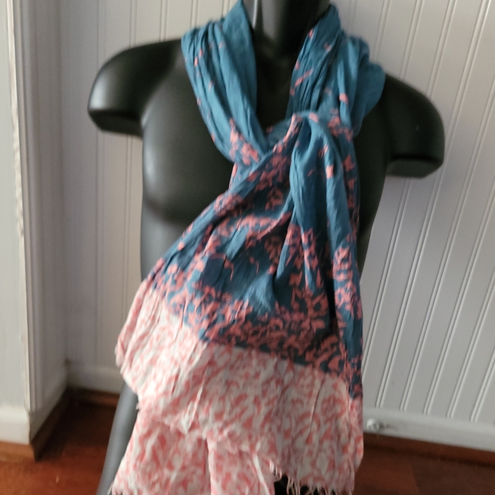 EDC by ESPRIT Scarf Wrap with Birds blue and Pink Super Long